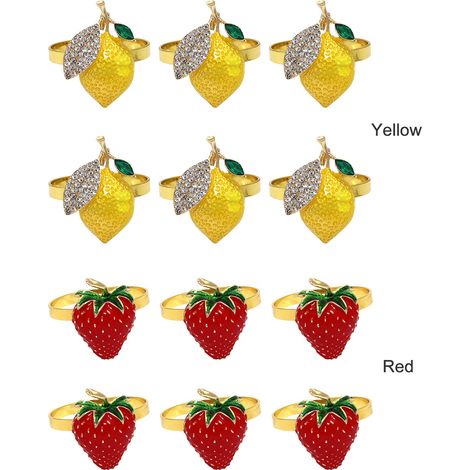 Frucht-Serviettenringe – Legierung – 6 oder 12 Stück – Erdbeere & Zitrone, 3,5/4 cm – Wiederverwendbare Tischdekoration