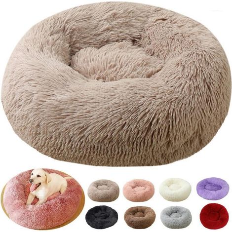 Flauschiges Hundebett Donut rund 60cm Khaki, waschbar, rutschfest, für große Hunde