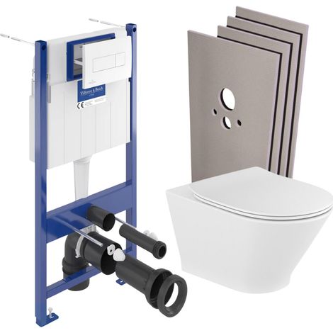 Pack WC telaio Villeroy & Boch + WC Roca Tornado senza brida + placca bianca + rivestimento (VCNGAPR2SB-IN)