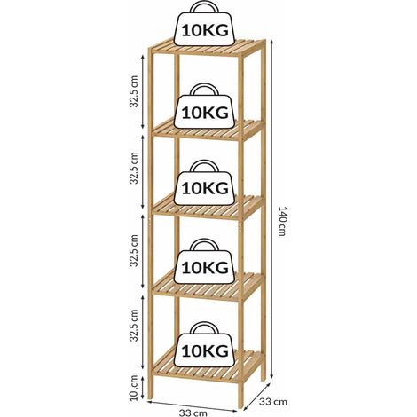 Bamboo 5-Tier Shelf, 140x33x33cm, Durable Storage Rack (1/5)