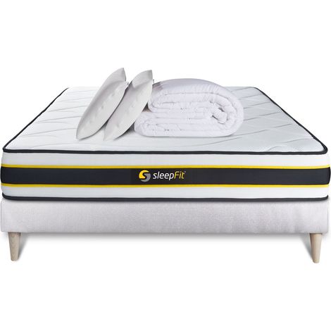 Pack prêt à dormir 140x190 matelas FLEXY + sommier kit blanc + 2 oreillers mémoire de forme 60x40cm + Couette Percale 240x220 c
