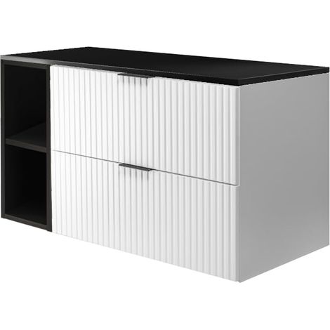 Mobile lavabo, Bianco / Nero + maniglia nera, 100 (80 + 20) x 57 x 46 cm + Piano (1/5)