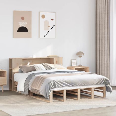 Cama con estantería sin colchón madera maciza 135x190cm vidaXL (1/5)