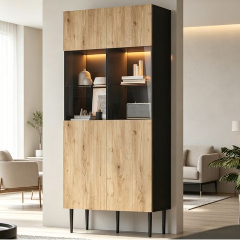 Vitrinenschrank mit LED 80x35x180 cm, 2 Türen, MDF OKMYHOME (1/5)