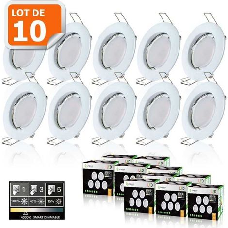 Lampesecoenergie – Lot de 10 spots led dimmables 7W blanc neutre – Ampoules GU10 4000K – Grand angle 120° – Fixation par douille automatique