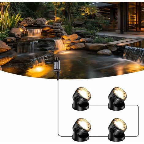 POPOSOAP Spots LED submersibles bassin 4-en-1, blanc chaud IP68, éclairage pour bassin, piscine, fontaine & cascade
