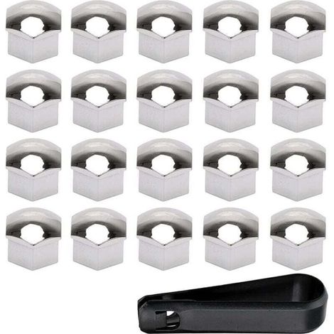 20 Pièces 19mm Capuchon d'écrou de Roue de Voiture Cache-écrous Bouchon d'écrou de Roue Couvre avec Ensemble Outil de Suppression Argent