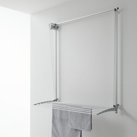 Étendoir à linge mural coulissant en aluminium et acier – 8 barres de 1,5m – Charge max 10kg – Dimensions L.152 x P.52 x H.137cm – Foxydry (1/5)