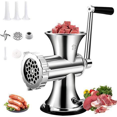 Picadora de carne manual, picadora de alimentos con cuchilla, cabezal de molienda, tabla de cortar carne, placa de presión y varilla para embutidos, picadora de carne multifuncional para la cocina dom (1/4)