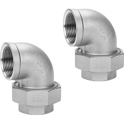 2 coudes à 90° en acier inoxydable 304 – Filetage femelle double BSP 3/4 pouce, raccord de tuyauterie pour eau/huile/gaz (1/5)