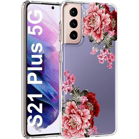 COQUE EN SILICONE POUR SAMSUNG GALAXY S21+ TRANSPARENTE AVEC FLEURS ROSES PIVOINE (1/5)