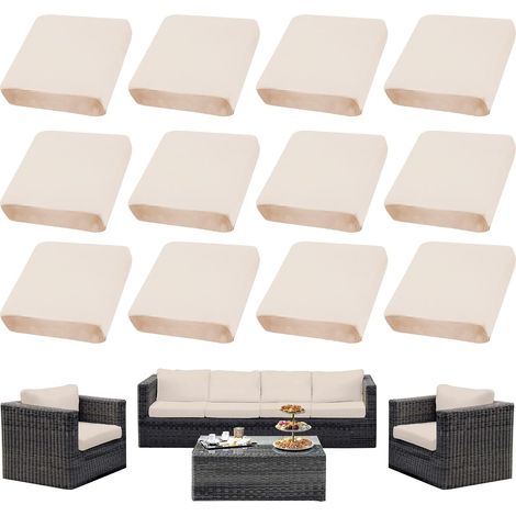 Ensemble de 8 Housses de Coussins pour terrasseHousses pour canapés d'extérieurHousses Extensibles pour Coussins de canapéProtections pour Meubles lavables et réutilisables (12, Beige)