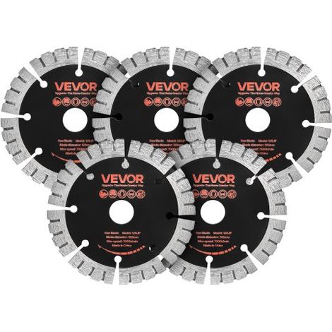 5 Stk. Diamanttrennscheiben 125mm, Diamant-Sägeblätter mit 20mm Bohrung & 14,5mm Segmenthöhe, Max. 7500 U/min Diamantscheiben für Trocken/Nass Schneiden, Trennscheibe für Beton Mauerwerk Stein
