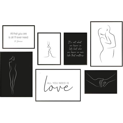 Lot d'Affiches - 7 images assorties dans un ensemble élégant comme décoration de salon - collage photo affiche murale - 3 x DIN A3 + 4 x DIN A4 – line art sans cadre (1/5)
