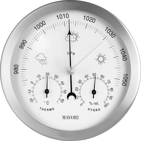 Station météo analogique intérieure/extérieure, cadre en acier inoxydable - Avec baromètre, hygromètre et thermomètre pour maison (1/5)