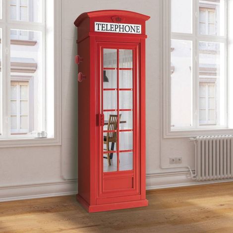 Dmora Armoire "cabine téléphonique de Londres" avec 3 étagères et porte miroir, Made in Italy, Armoire de chambre, cm 68x55h215, couleur Rouge (1/5)