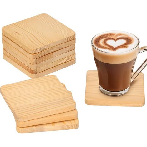 Quadratische Holzuntersetzer, rutschfest, DIY-Brandmalerei-Rohling-Set mit 12 Stück, 9,3 x 9,3 cm (1/5)