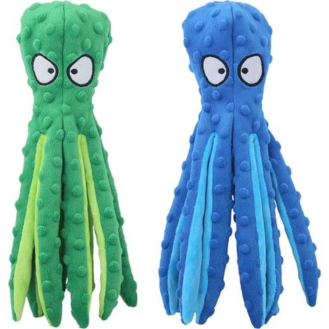 Jouet pour Chien Qui Couine, 2 Pièces 32 cm Jouets à Couinement pour Chiens Chiot, Jouet Chien Peluche Indestructible, Jouet Chien Interactif, Vert, Bleu (1/3)