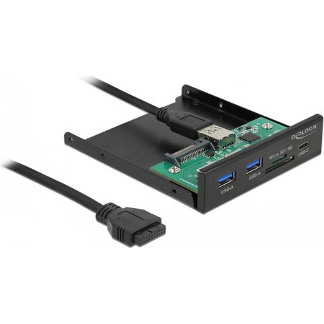 Delock Panel frontal de 3.5 USB 3.2 Gen 1 1 x USB Type-Câ¢ + 2 x USB Tipo-A + SD y ranura Micro SD