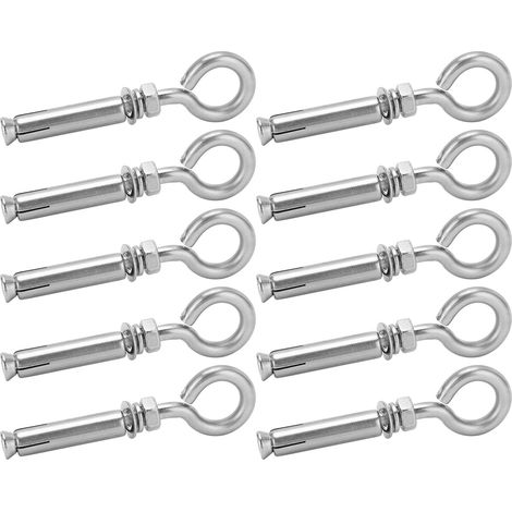 10 Stück Spreizdübel mit geschlossenem Haken, Edelstahl 304, silber, M8x60 mm, für Betonwände (1/5)