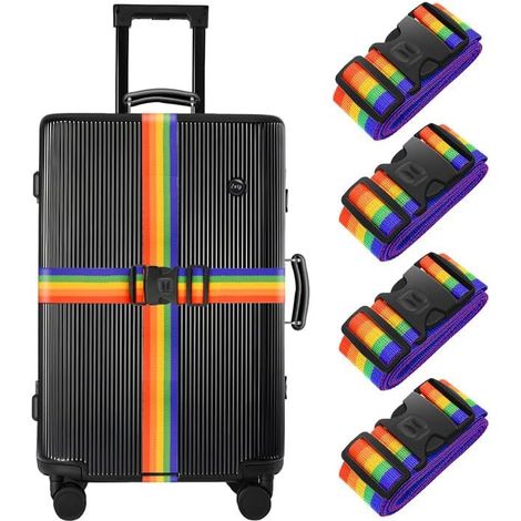 Lot de 4 Sangles de Bagage pour valises, Sangles de Bagages Robustes, Sangles réglables - Accessoire de qualité supérieure pour Fermeture de Sac de Voyage