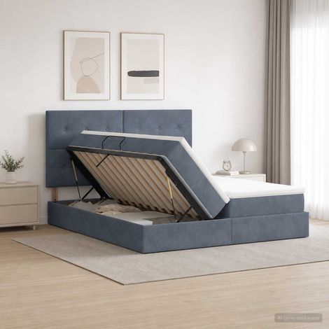 Cama con almacenamiento Gris oscuro 200 x 200 cm Terciopelo (1/5)