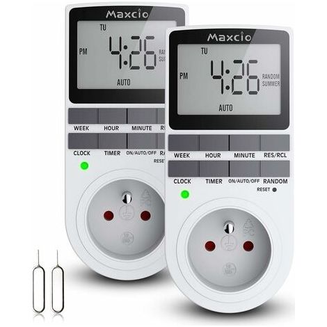 Pair - Prise programmable digitale 16A/3680W – Minuterie numérique 24h/7j – Écran LCD – Mode aléatoire antivol – Économie d'énergie (2 Packs) (1/5)