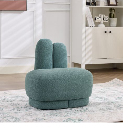 Puf con forma de conejo, asiento acolchado, ligero, tapizado en tela, verde (1/5)