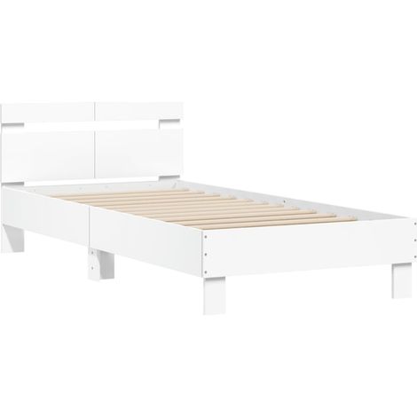 Vidaxl – Cadre de lit blanc 100x200 cm avec tête de lit – Bois d'ingénierie – Lattes robustes pour soutien optimal – Assemblage requis (1/5)