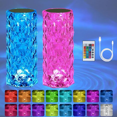 Lot de 2 Lampe de Table en Cristal - RGB 16 Couleurs - Rechargeable USB-C - Contrôle Tactile et Télécommande - Veilleuse Décorative (1/5)