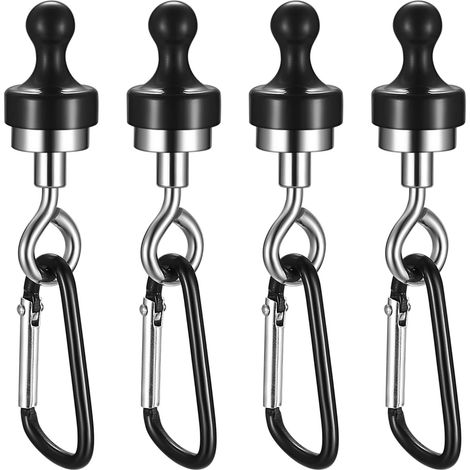 4 Crochets Magnétiques Ultra Puissants,Crochets de Camping avec Aimant,Crochets Magnétiques en Aluminium Noir,Support Magnétique pour Camping,Garage,Cuisine,Bureau,Salle de Bain