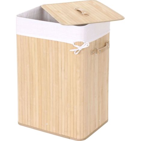 [NUNCA USADO] Cesto de la ropa HHG-118, Caja para ropa sucia Cesto de la ropa sucia, bambú 61x43x32cm 70l, color natural