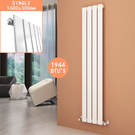 ELEGANT 1600 x 300 mm White Vertical Radiator Single Panel Radiator Central Heating Radiators + Chrome Thermostatic Radiator Valves (1/5)