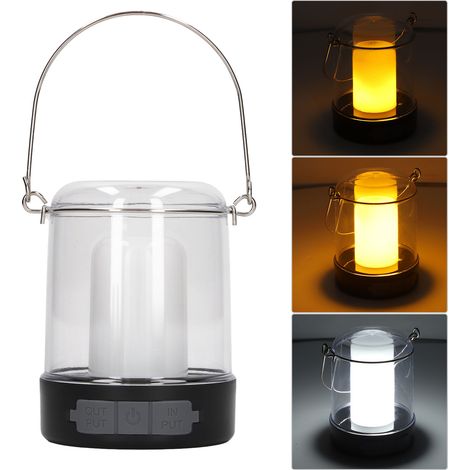 Outdoor-LED-Campinglampe, USB-aufladbar, weißes Licht + warmes Licht, Flammeneffekt. (1/5)