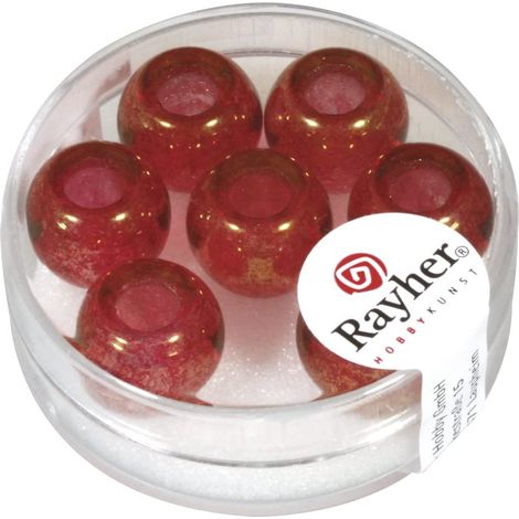 RAYHER - 3 PEZZI - PERLINE IN VETRO CONFORO GRANDE Ø12MM L.5 MM - COLORE ROSSO CLASSICO