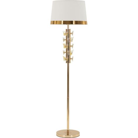 Lampada da Terra Gold Butterfly Glam - Struttura in Metallo Oro e Paralume Bianco con Farfalle Decorative - Ø 45x157 cm