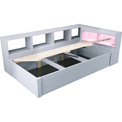 Multifunktionsbett 90 x 200 cm grau mit Steckdosen, LED und Stauraum MODENUIT (1/5)