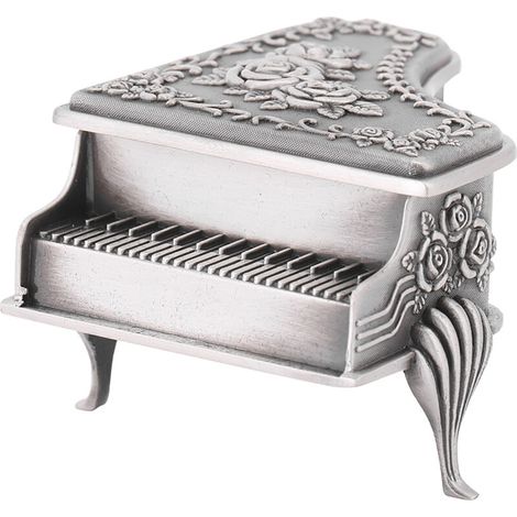 Organizador de joyas con forma de piano: caja de aleación de zinc con decoración de rosa tallada, ideal para pendientes y collares.