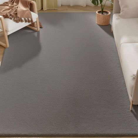 Tapis Salon - 200 x 140 cm - Poils Longs En Fausse Fourrure - Antidérapant - Lavable En Machine - Gris Clair (1/5)
