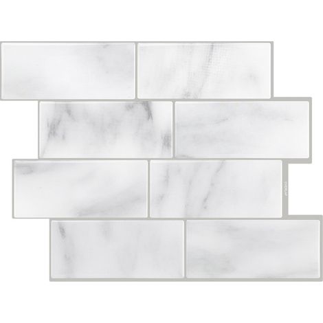 Carrelage mural autocollant 3D 29,36×21,3 cm – Lot de 10 pièces – Pare-éclaboussures pour cuisine et salle de bain – Imperméable – Blanc gris (1/5)