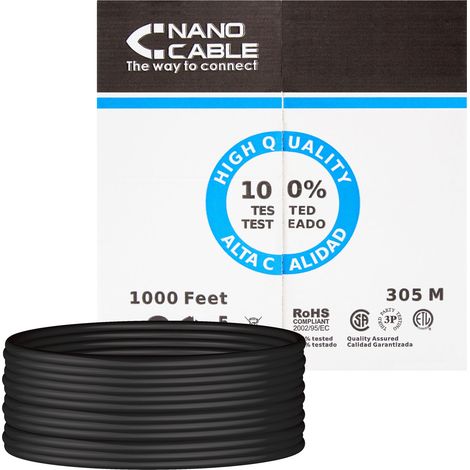 Bobina de Cable RJ45 UTP Nanocable 10.20.0304-EXT-BK Cat.5e/ 305m/ Negro (1/2)