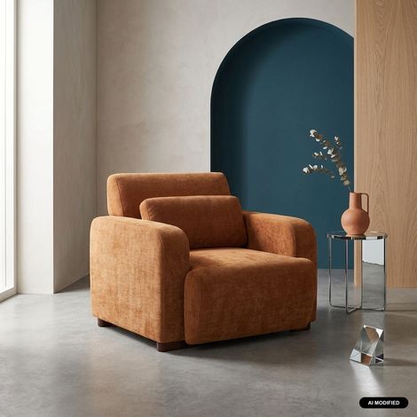 Fauteuil tissu pieds en bois d'hévéa 1 place rouille - Dany (1/5)