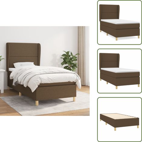 The Living Store Cama box spring con colchón tela marrón oscuro 90x190 cm - Colchón de muelles