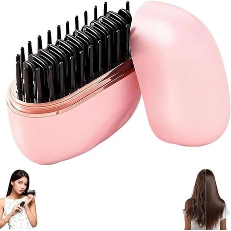Lisseur sans fil - Mini lisseur - Lisseur de voyage - Rechargeable - Peigne de coiffage portable - Convient aux cheveux et à la barbe - rose (1/5)