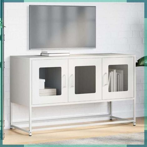 853343 Meuble TV blanc 100,5x39x60,5 cm acier laminé à froid (1/5)