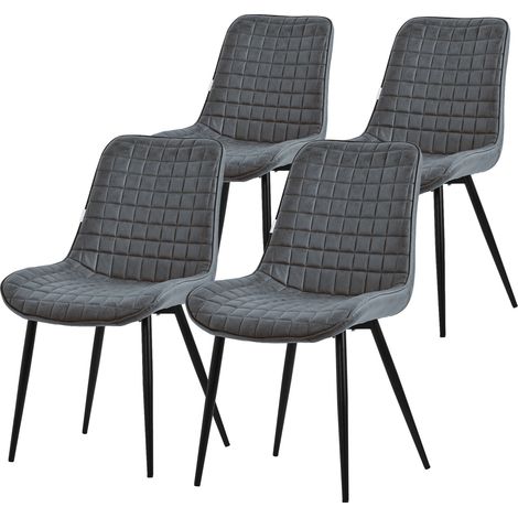 ML-Design Set 4x Sillas de Comedor Antracita con Respaldo, Asiento Ergonómico Acolchado Tapizado de Polipiel con Patas de Metal Sillón de Diseño Moderno para Mesa de Salón, Escritorio o Cocina