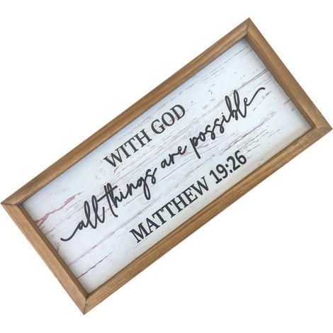 Plaque en Bois Inspirante Gravure Biblique, Cadre en Bois Rustique, Décoration Chrétienne Élégante pour Bureau ou Lieux Religieux (1/5)