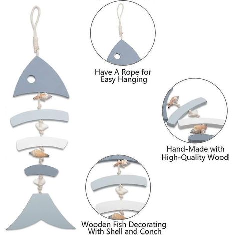 Décoration en bois de 47 cm (18,5 pouces) représentant des arêtes de poisson, un conque et des coquillages. Idéale pour une décoration nautique, murale ou suspendue, sur le thème de la plage, pour jar (1/3)