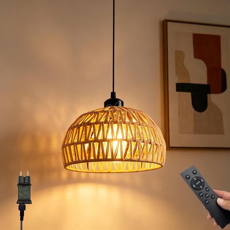 Suspension Luminaire,Suspensions en Rotin,Suspension avec prise,Lampe Suspension Rétro,Lampe Suspendue avec Télécommande,pour l'intérieur,l'extérieur,le Jardin,le Balcon (1/5)