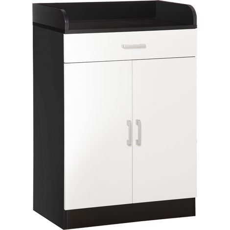 Mobiletto con Cassetto di Legno, con Ripiano Regolabile, Mobiletto da Cucina Salvaspazio, Soggiorno e Anticamera, in Legno MDF, 60x40x90cm, Bianco e Nero